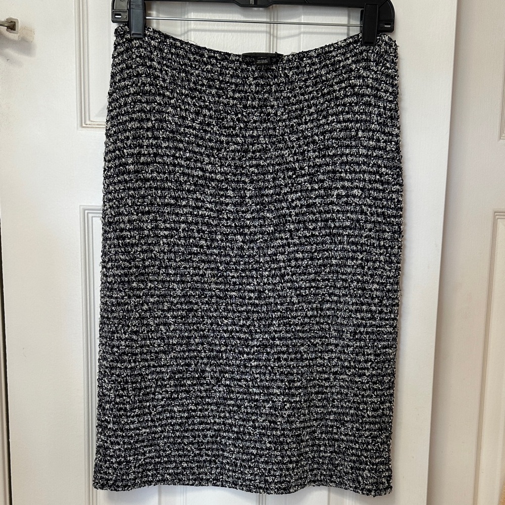 St. John Black and White Textured Midi Skirt